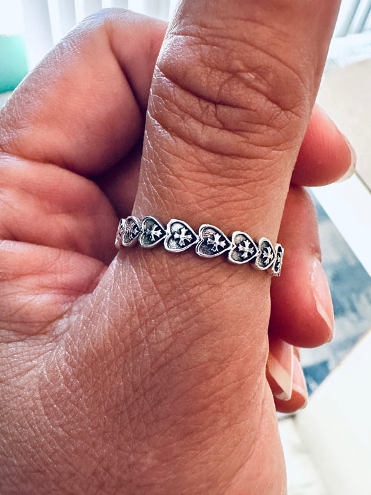 Sterling Silver Heart & Cross Eternity Band Ring