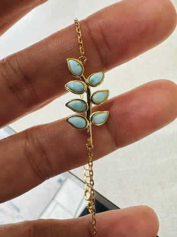 Sterling Silver Genuine Larimar Stone Branch Bracelet