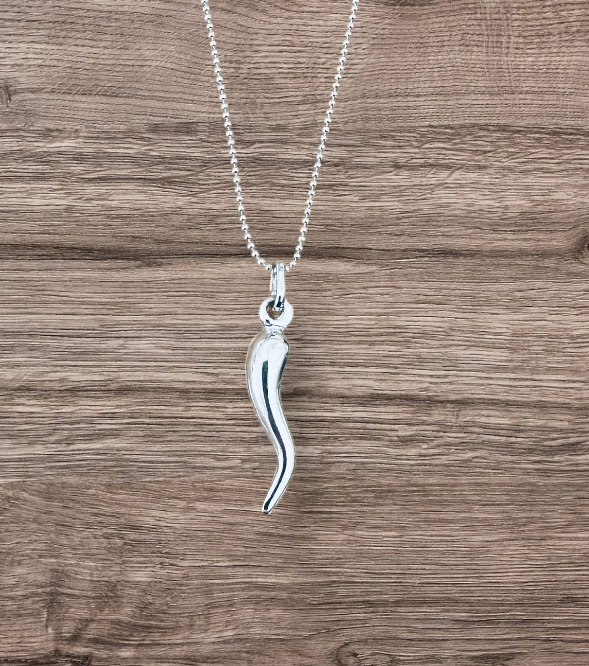 Sterling Silver Solid Italian Horn Pendant Necklace