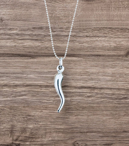 Sterling Silver Solid Italian Horn Pendant Necklace