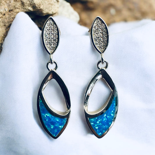 Sterling Silver Blue Fire Opal Drop Earrings