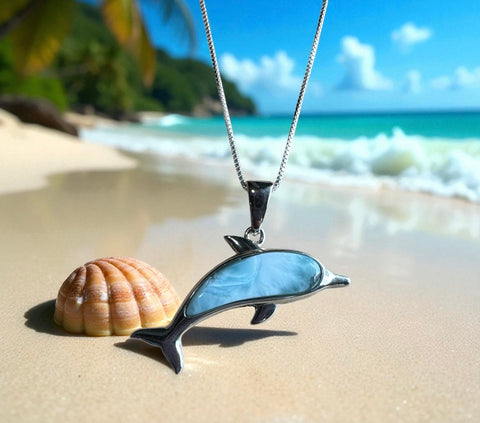 Sterling Silver Larimar Dolphin Pendant Necklace
