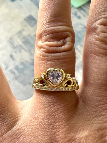 Sterling Silver 14K GP CZ Crown Ring