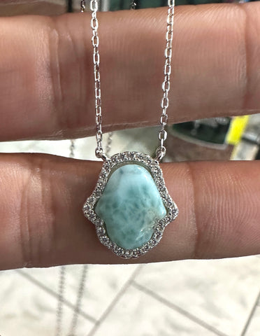 Sterling Silver Larimar Stone Hamsa Necklace