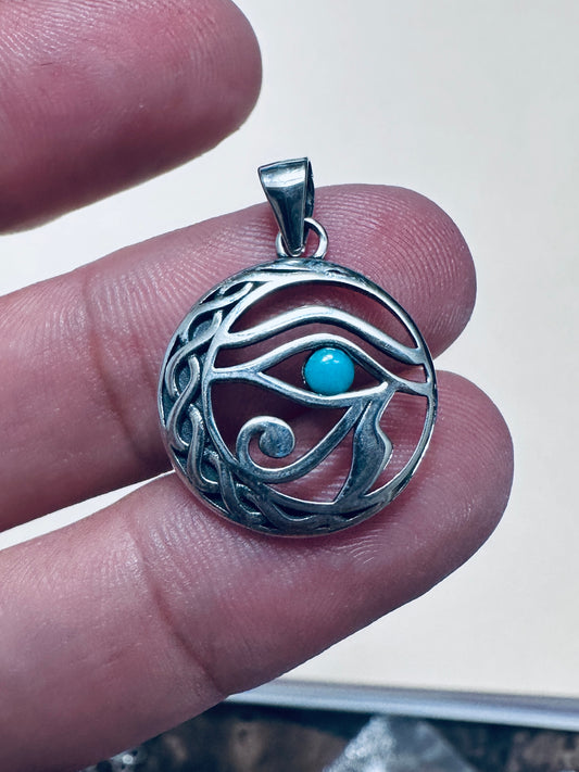 Sterling Silver Celtic Turquoise Stone Eye of Horus Pendant