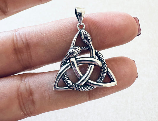 Sterling Silver Celtic Snakes Triquetra Pendant