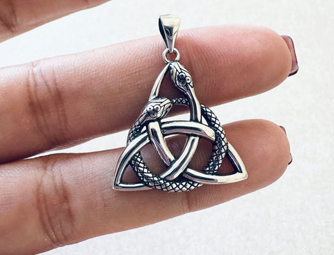 Sterling Silver Celtic Snakes Triquetra Pendant