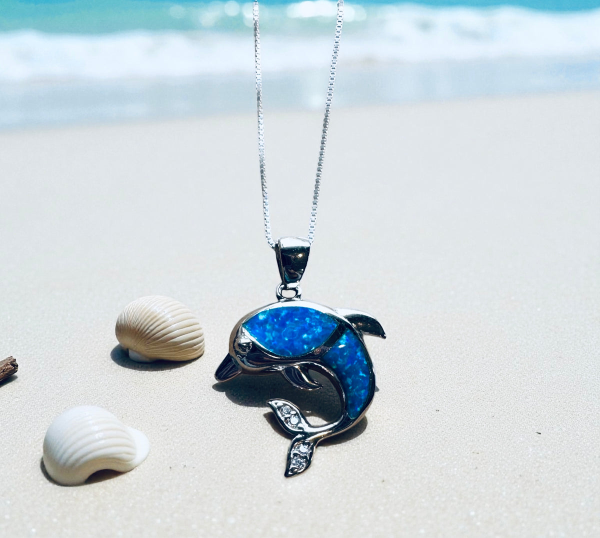 Sterling Silver Fire Opal Dolphin Pendant Necklace