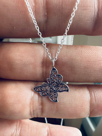 Sterling Silver Filigree Butterfly Necklace