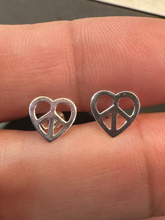 Sterling Silver Peace Sign Stud Earrings