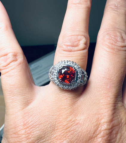 Sterling Silver Garnet & CZ Statement Cocktail Ring