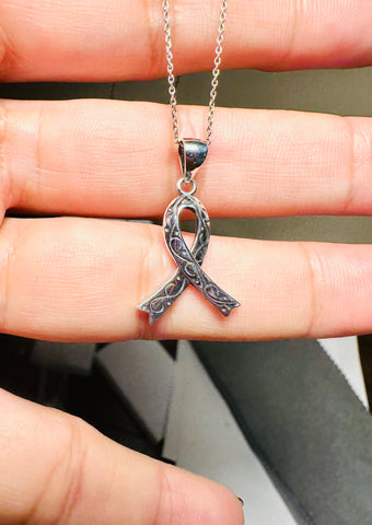 Sterling Silver Breast Cancer Awareness Ribbon Pendant Necklace