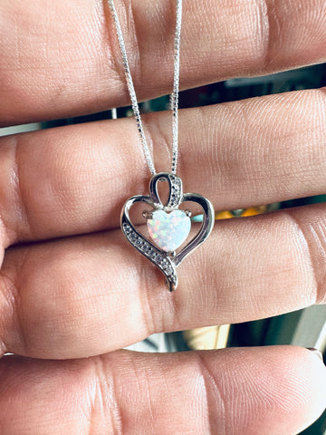 Sterling Silver Opal Heart Necklace