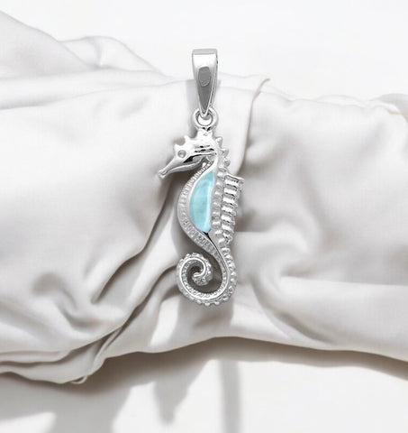 Sterling Silver Larimar Stone Seahorse Pendant