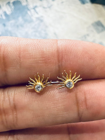 Sterling Silver 14K GP Crystal Sunrise Stud Earrings