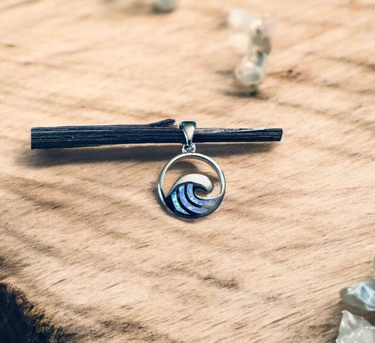 Sterling Silver Pink Opal Wave Pendant