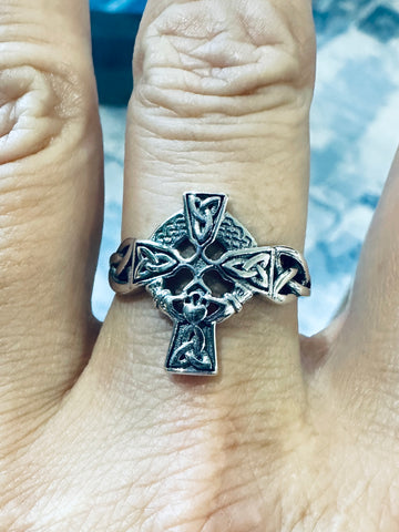Sterling Silver Celtic Claddagh Cross Ring