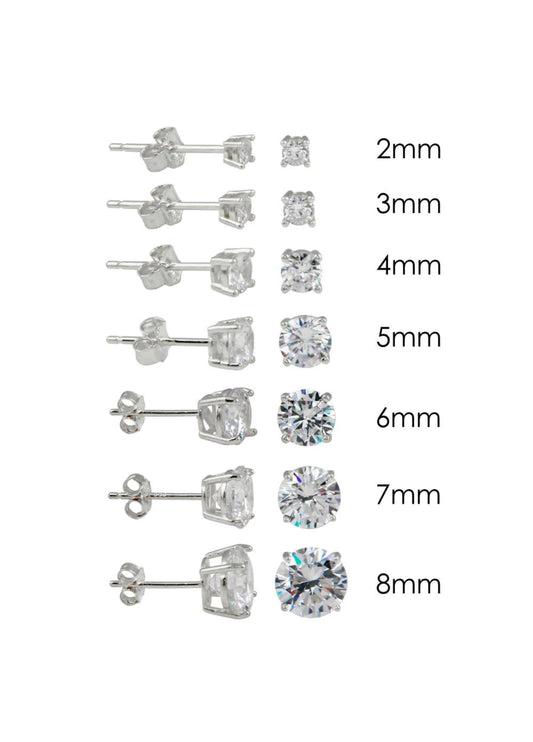 Sterling Silver Solid CZ Stone Stud Earrings