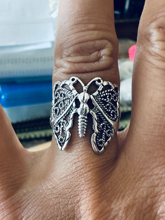 Sterling Silver Large Filigree Butterfly Ring