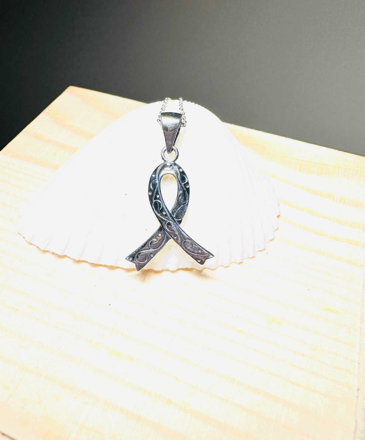 Sterling Silver Breast Cancer Awareness Ribbon Pendant Necklace