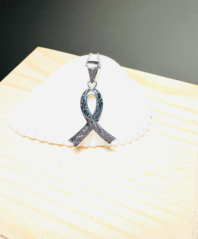 Sterling Silver Breast Cancer Awareness Ribbon Pendant Necklace