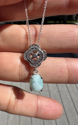 Sterling Silver Genuine Larimar Stone Pendant Necklace