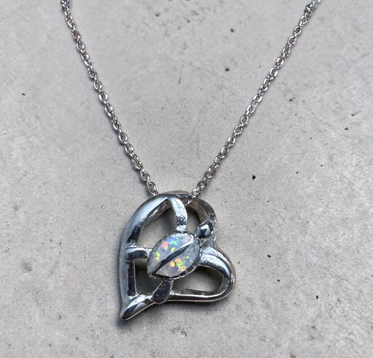 Sterling Silver Opal Turtle Heart Necklace