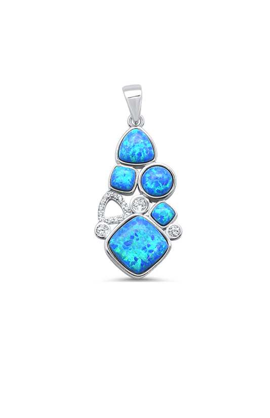 Sterling Silver Fire Opal & CZ Geometric Pendant