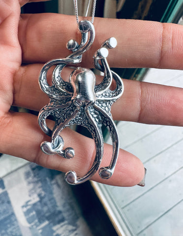 Sterling Silver Massive Octopus Statement Pendant