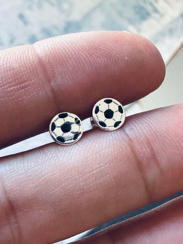 Sterling Silver Mini Soccer Ball Stud Earrings