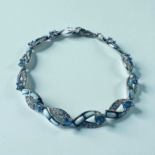 Sterling Silver Genuine Larimar & Tanzanite Stone Tennis Bracelet