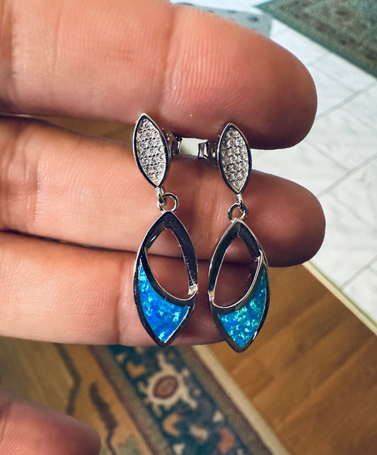 Sterling Silver Blue Fire Opal Drop Earrings