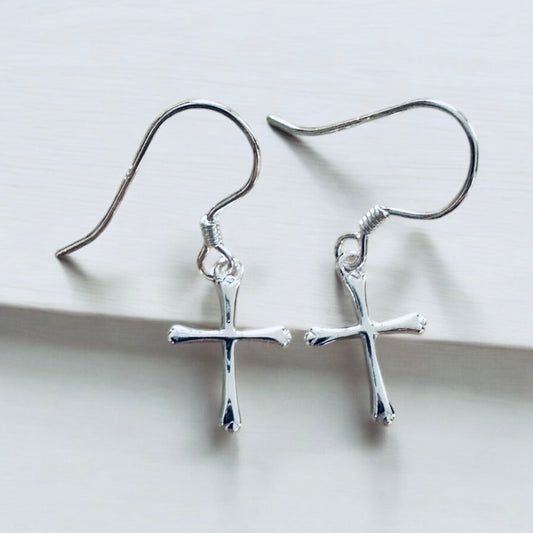 Sterling Silver Dangling Cross Earrings