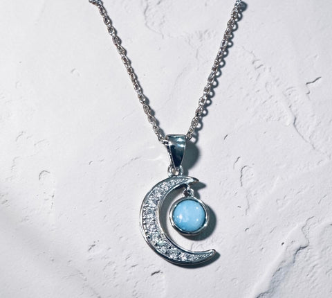 Sterling Silver Crescent Moon & Larimar Stone Necklace