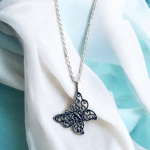 Sterling Silver Filigree Butterfly Necklace