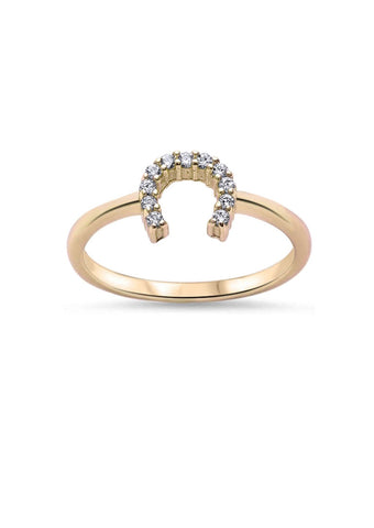 Sterling Silver Yellow Gold CZ Horseshoe Ring