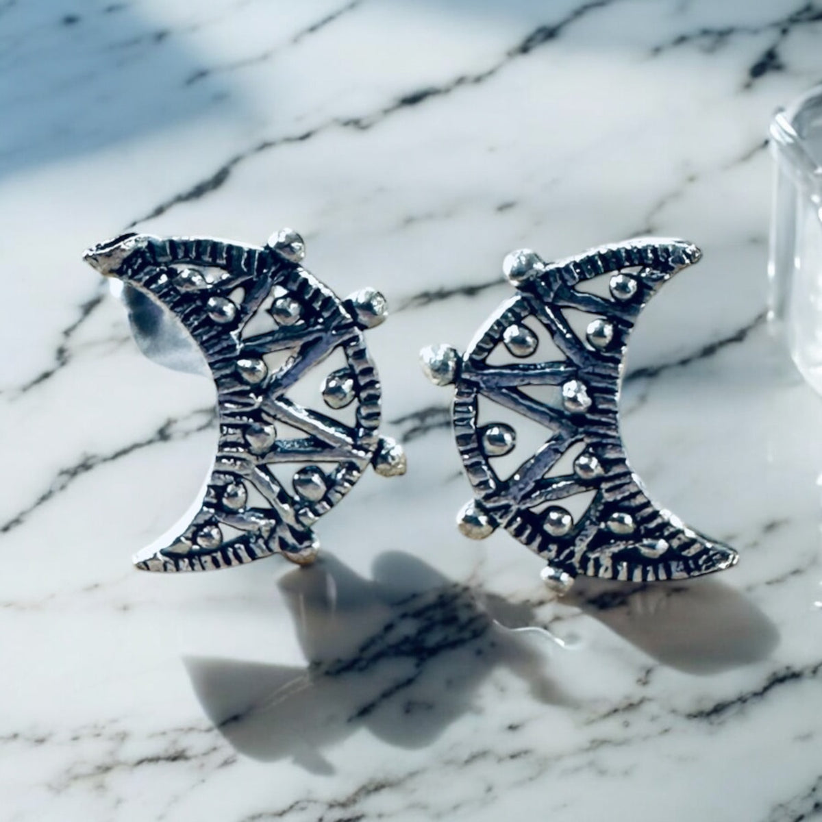 Sterling Silver Crescent Moon Stud Earrings