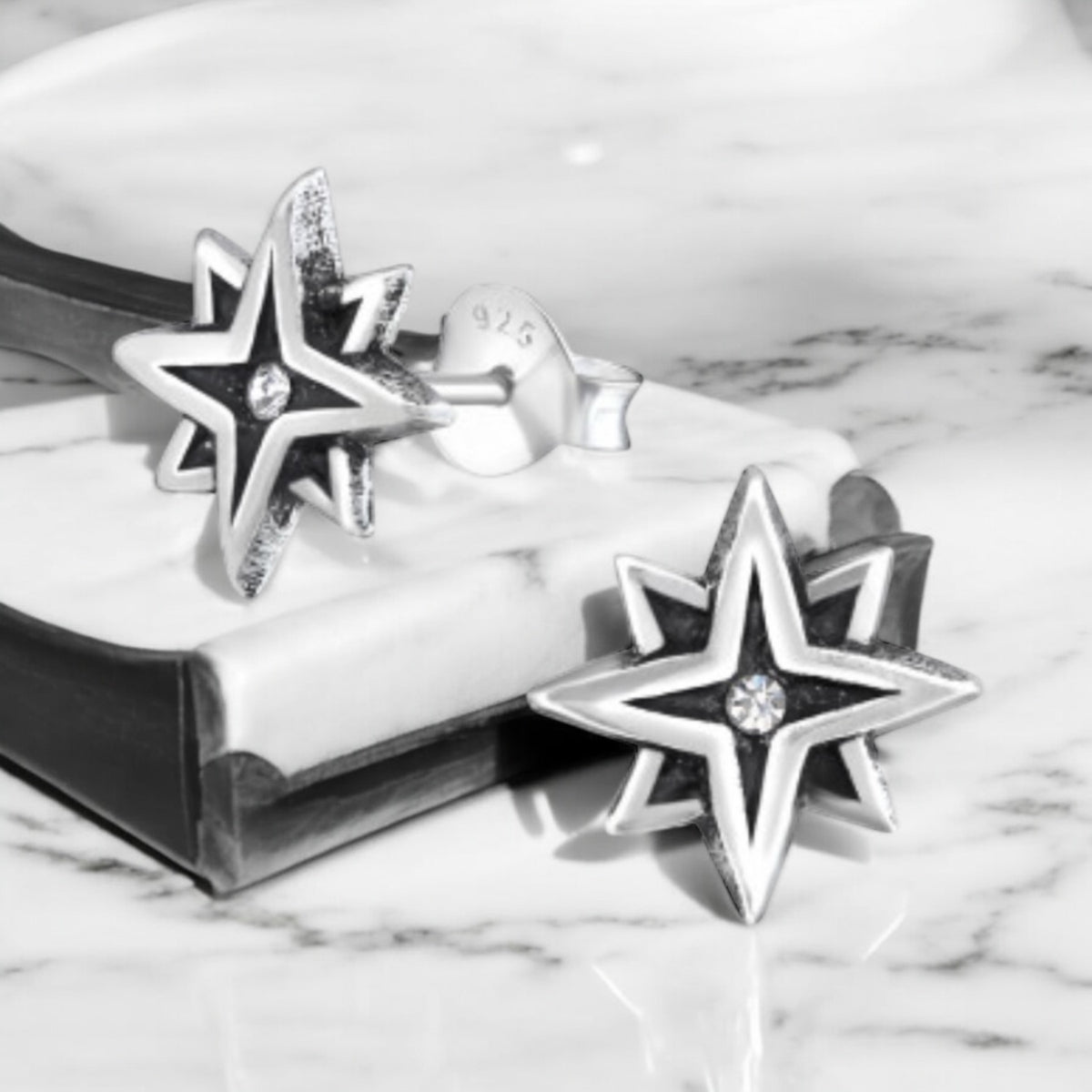 Sterling Silver Crystal North Star Stud Earrings