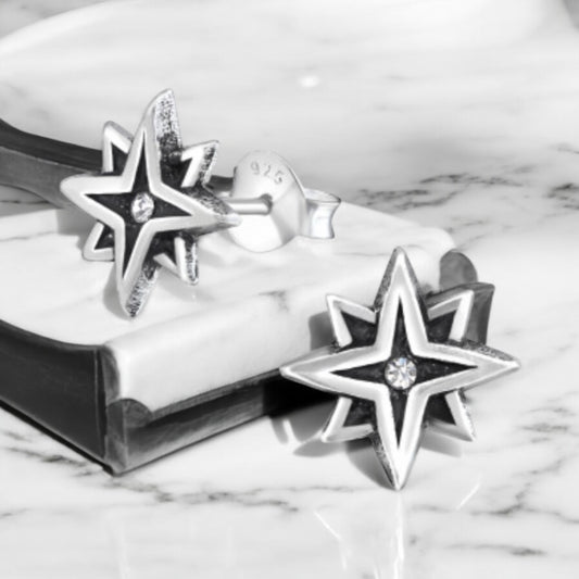 Sterling Silver Crystal North Star Stud Earrings