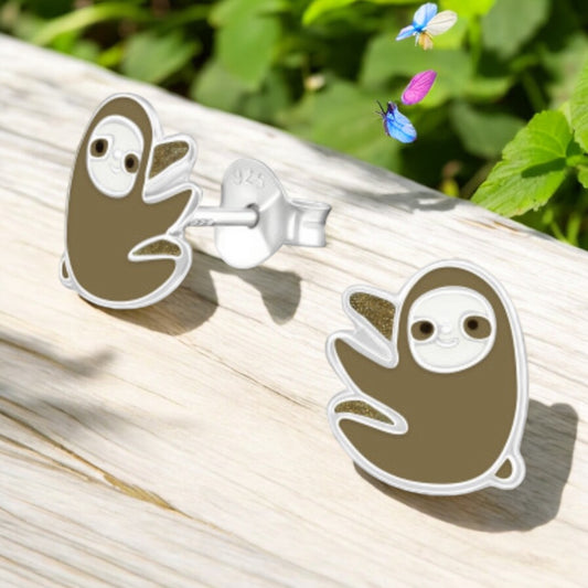 Sterling Silver Sloth Stud Earrings