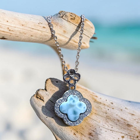 Sterling Silver Clover Shaped Larimar Stone Necklace