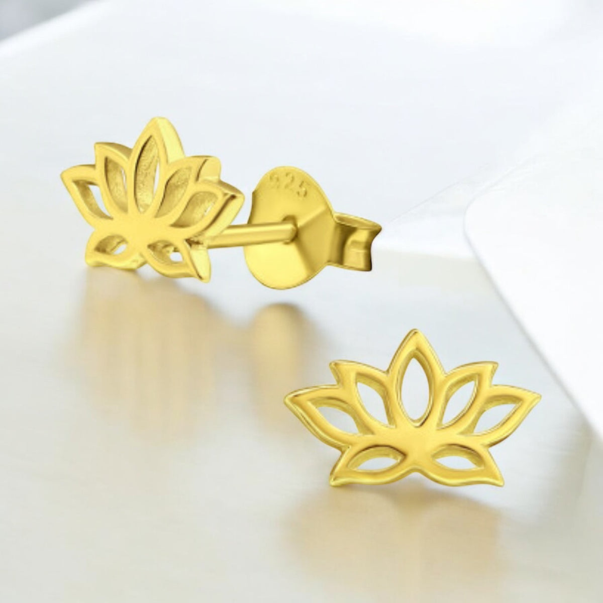 Sterling Silver GP Lotus Flower Stud Earrings