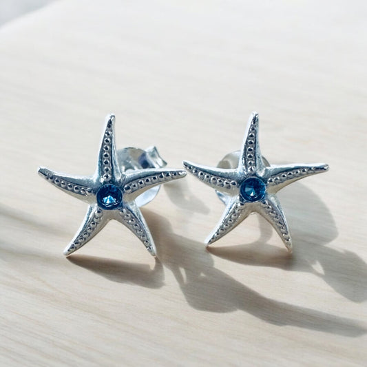 Sterling Silver Blue Topaz Starfish Stud Earrings