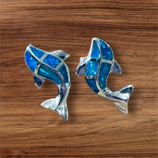 Sterling Silver Blue Fire Opal Solid Whale Post Earrings
