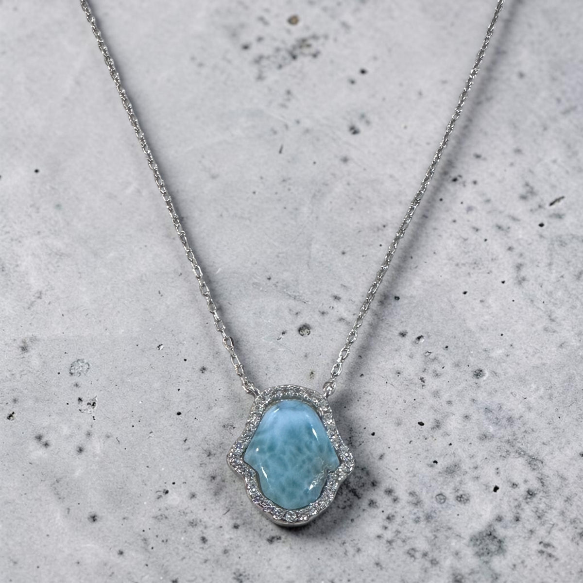 Sterling Silver Larimar Stone Hamsa Necklace