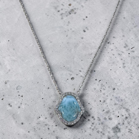 Sterling Silver Larimar Stone Hamsa Necklace