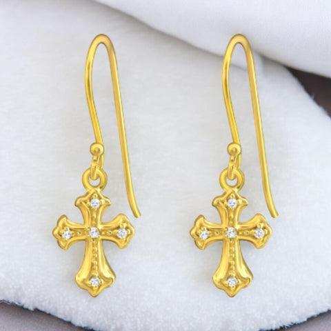 Sterling Silver 14K GP Dangle Cross Earrings