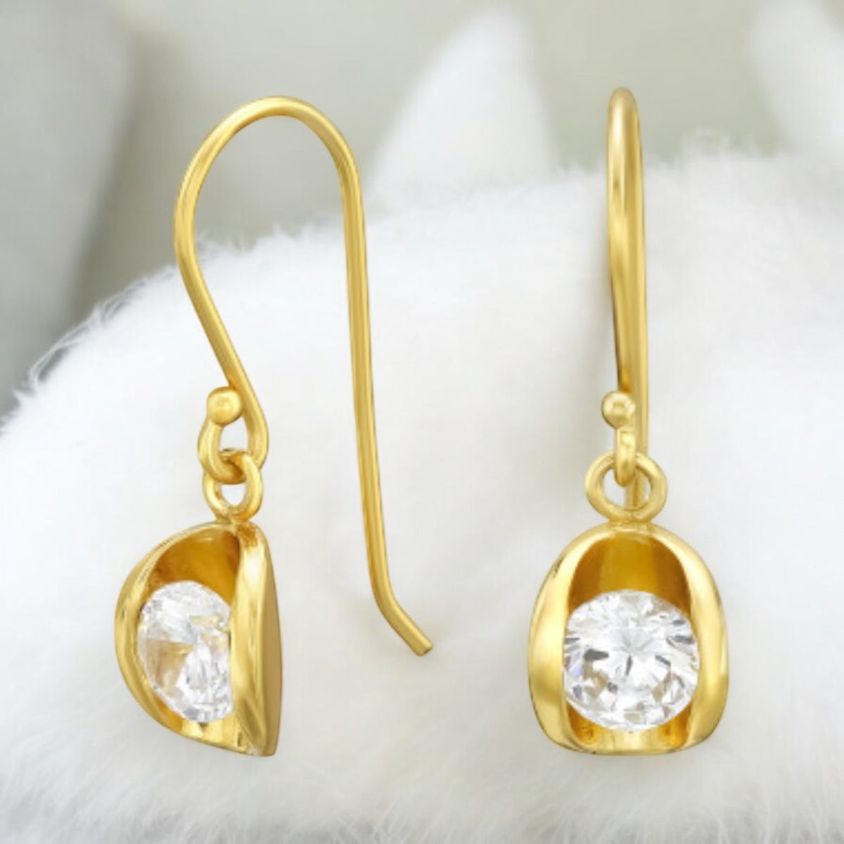 Sterling Silver Gold Plated CZ Dangle Earrings