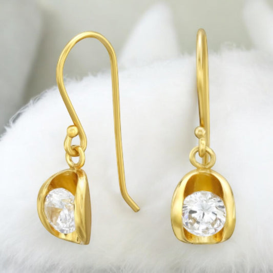 Sterling Silver Gold Plated CZ Dangle Earrings