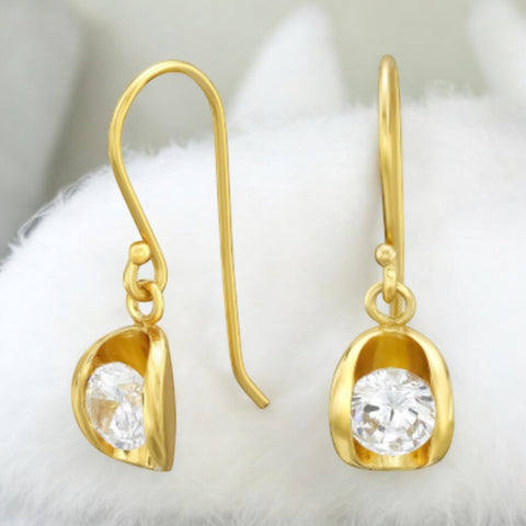 Sterling Silver Gold Plated CZ Dangle Earrings
